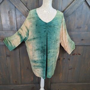 Liz & Me Blouse Top Women's 2X Artwork Green Floral Glitter embellished New